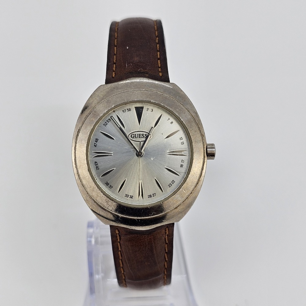 VTG Guess Women's Watch 32MM Gray Dial Brown‎ Leather Bands New Battery